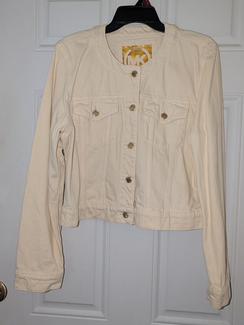 Michael Kors Denim Button-Front Jacket Cream Gold EUC